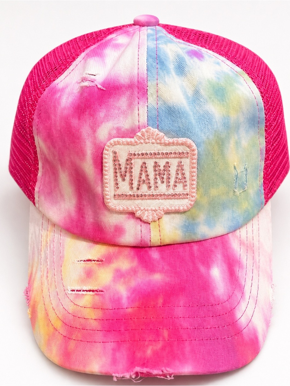 BRAND NEW WITH TAGS Retro Mama Tie-Dye Criss-Cross Ponytail Trucker Cap
